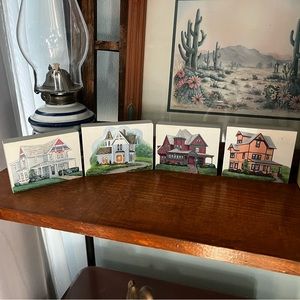 Set of 4 Amish Handcrafted Wood Block Victorian Houses